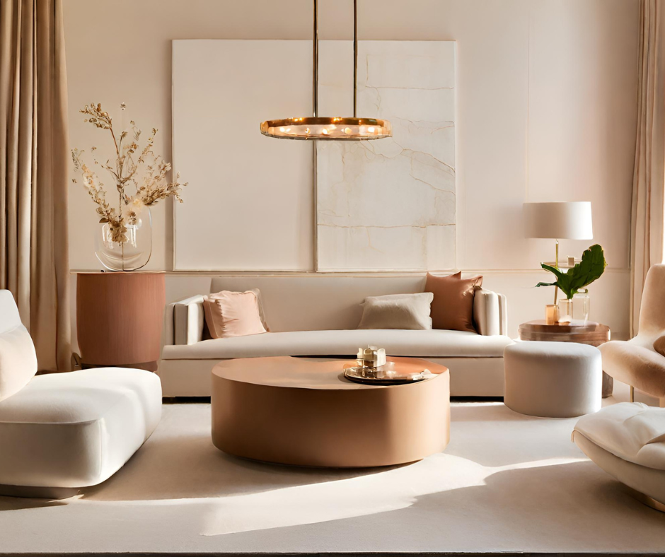 stile quiet luxury tendenze 2024 divano sofa pouff chic arredo cuscini lampada vaso di vetro